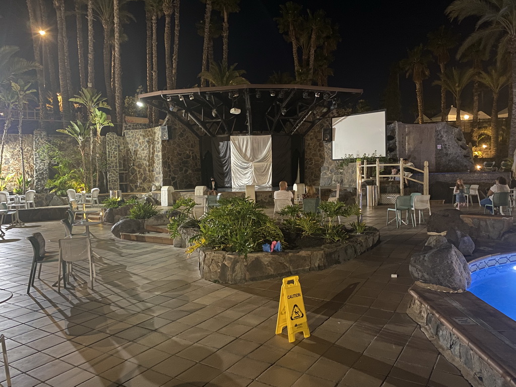 Stage at the west swimming pool at the Abora Buenaventura by Lopesan hotel, by night