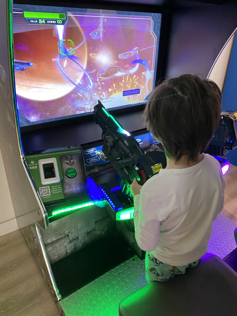 Max playing `Halo: Fireteam Raven` at the gaming room at the Abora Buenaventura by Lopesan hotel