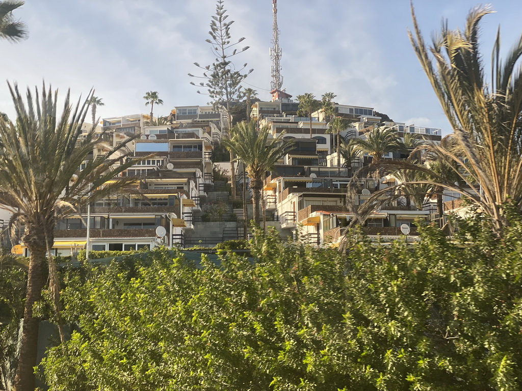 The Monte Rojo Apartamentos hotel, viewed from the bus from Las Palmas at the GC-500 road