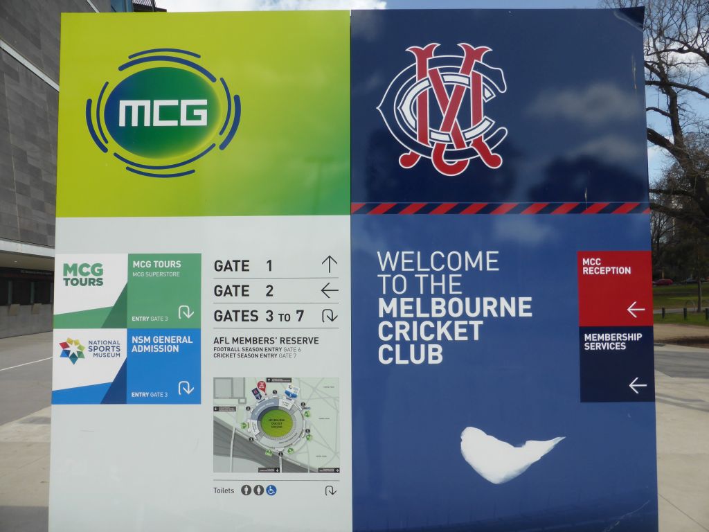 Information on the Melbourne Cricket Club in front of the Melbourne Cricket Ground