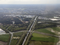 The town of Best with the Philips Innovation Center Eindhoven North campus, viewed from the airplane from Eindhoven