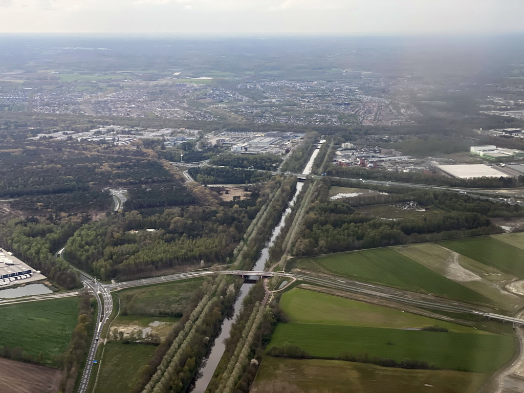 The town of Best with the Philips Innovation Center Eindhoven North campus, viewed from the airplane from Eindhoven