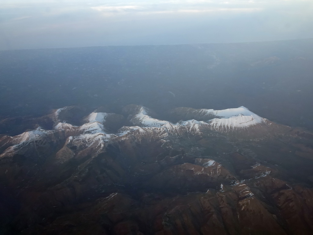 The Monti Sibillini mountain range with the Monte Vettore mountain, viewed from the airplane from Eindhoven