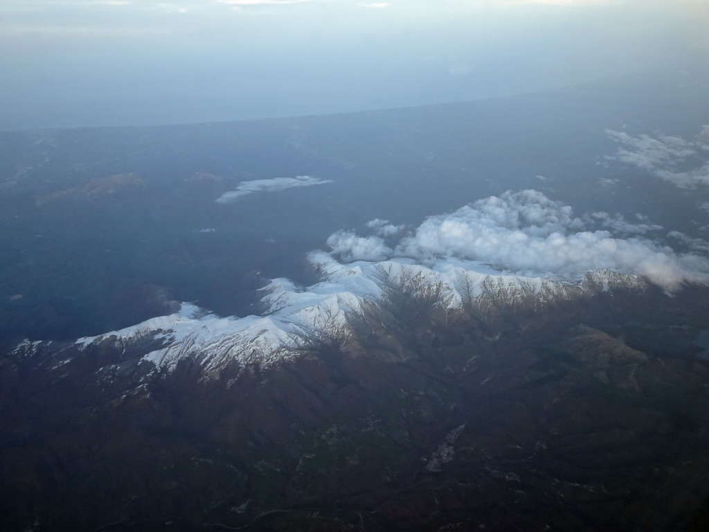 The Monti della Laga mountain range with the Monte Gorzano mountain, viewed from the airplane from Eindhoven