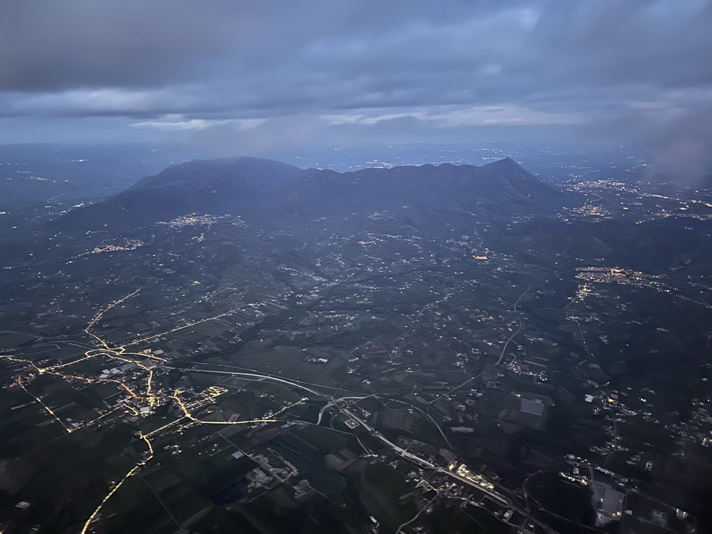 Mountains at the north side of the city, viewed from the airplane from Eindhoven, at sunset