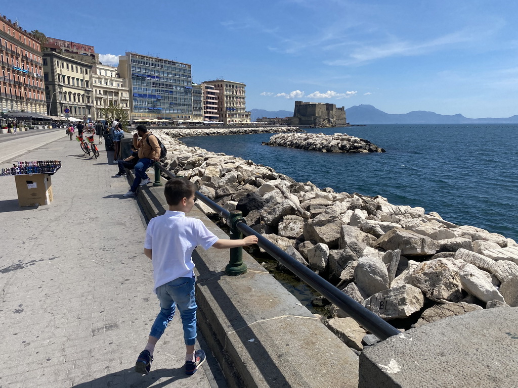 Max at the Via Partenope street, with a view on the Castel dell`Ovo castle