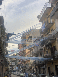 Decorations for SSC Napoli`s third Italian championship at the Via Arpino street