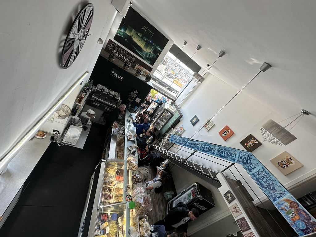 Interior of the Caffé Torlado restaurant, viewed from the upper floor