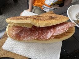 Bread at the terrace of the Caffé Torlado restaurant at the Via Cristoforo Colombo street