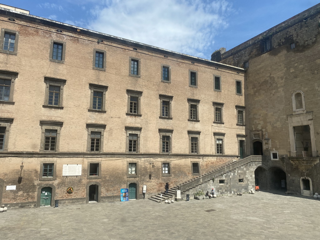 Inner square of the Castel Nuovo castle with the Monumental Stairway and the front of the Baron`s Antechambers, the Armoury Hall and the Baron`s Hall