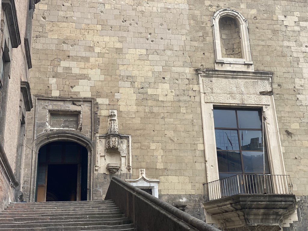 Monumental Stairway and the front of the Baron`s Hall at the Castel Nuovo castle