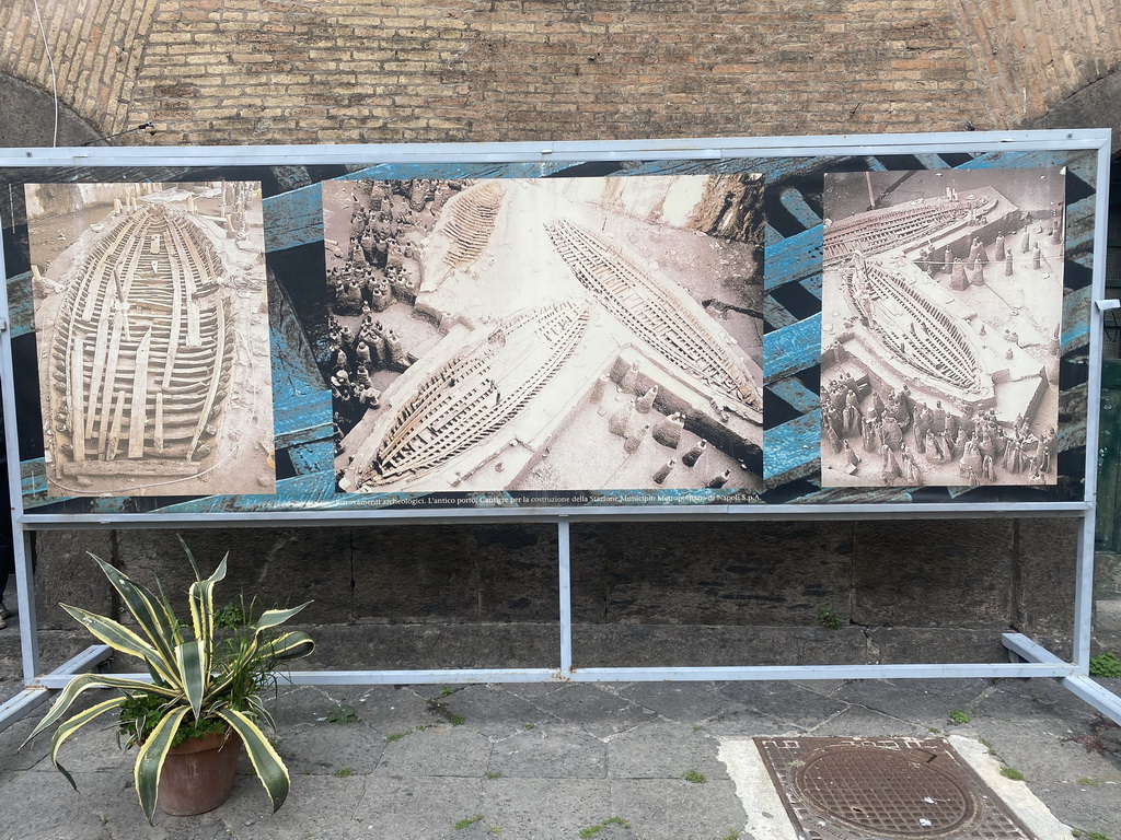 Photographs on a archaeological excavation at the Naples Port, at the inner square of the Castel Nuovo castle, with explanation