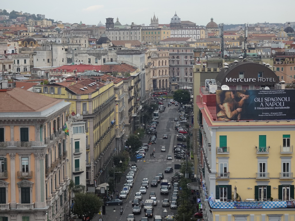 The city center with the Via Agostino Depretis street and church domes, viewed from the north side of the roof of the Castel Nuovo castle