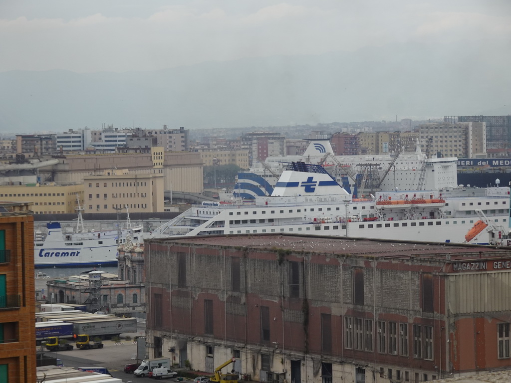 The Naples Port, viewed from the north side of the roof of the Castel Nuovo castle