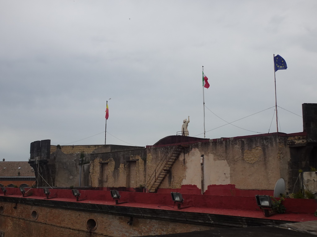 West side of the roof of the Castel Nuovo castle with the Watch Tower and the Halfway Tower, viewed from the northwest side