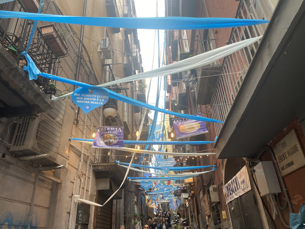 Decorations for SSC Napoli`s third Italian championship at the Vico Sergente Maggiore street