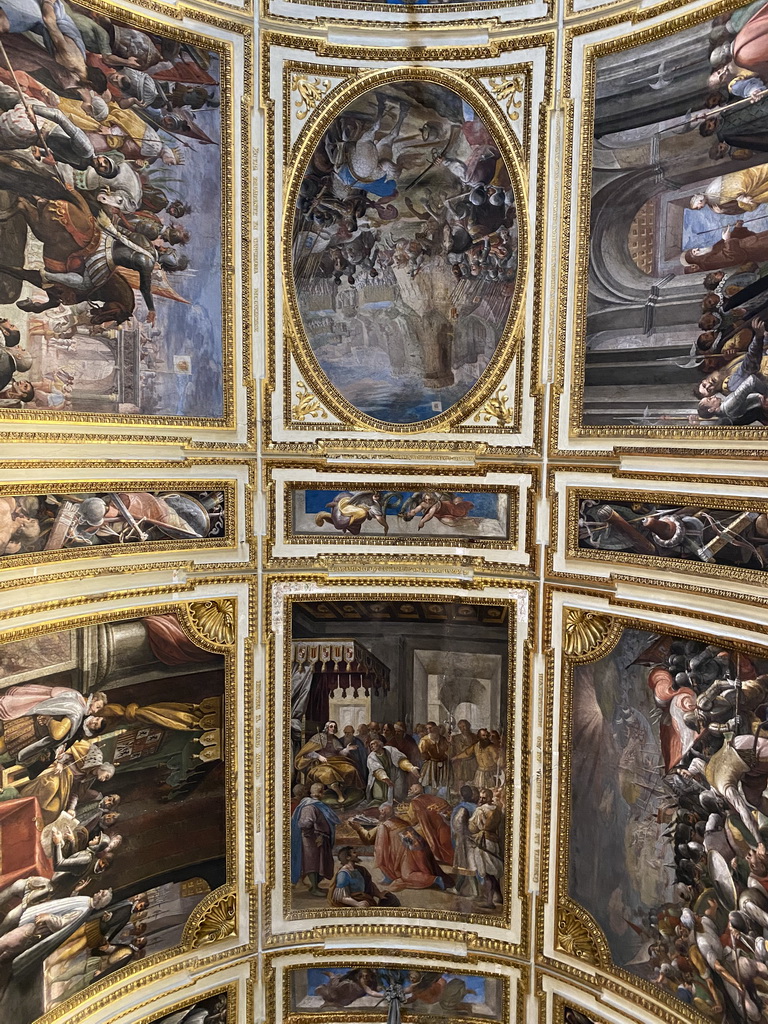 Paintings on the ceiling of the Ambassadors` Hall at the Royal Palace of Naples