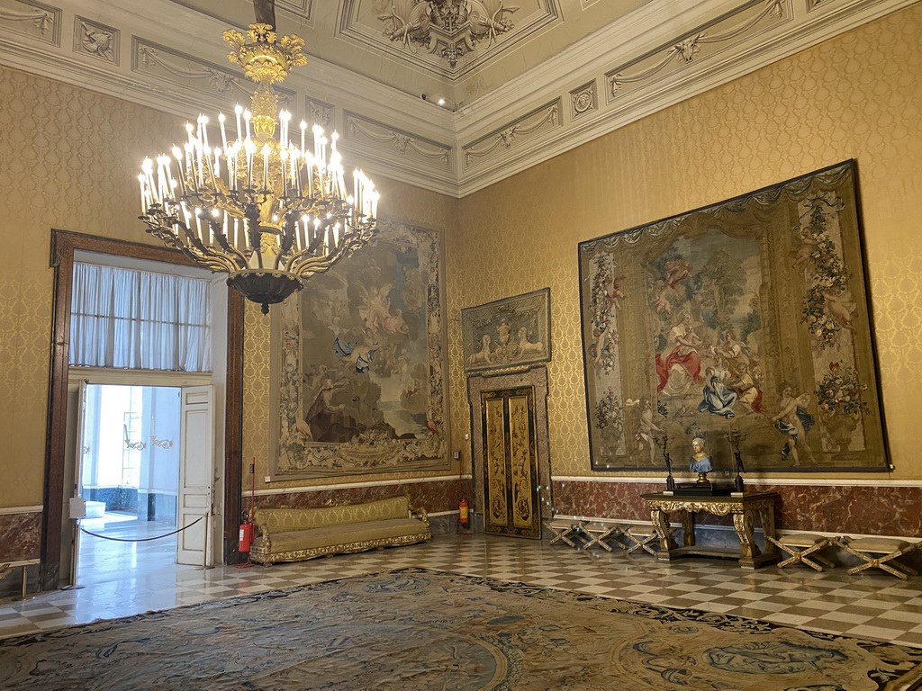 Interior of the Guards Hall at the Royal Palace of Naples, viewed from the Flemish Hall