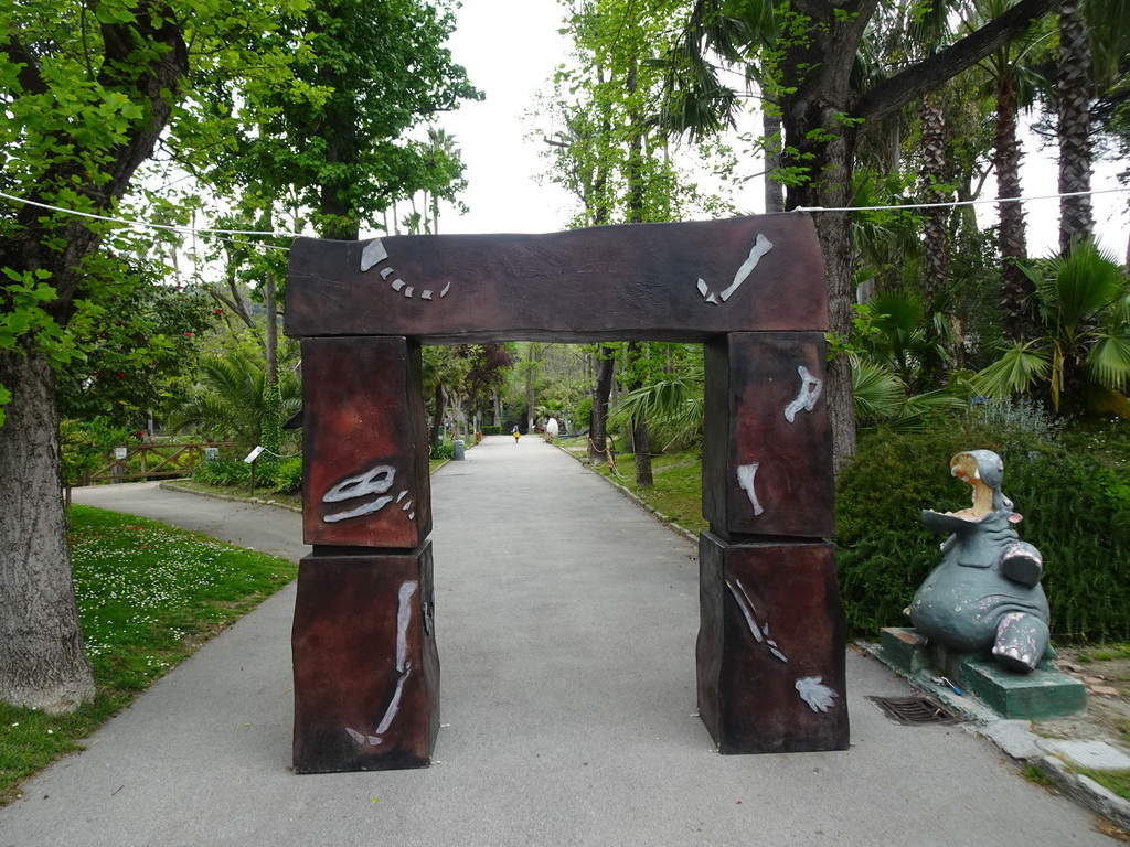 Gate and Hippopotamus statue at the Zoo di Napoli