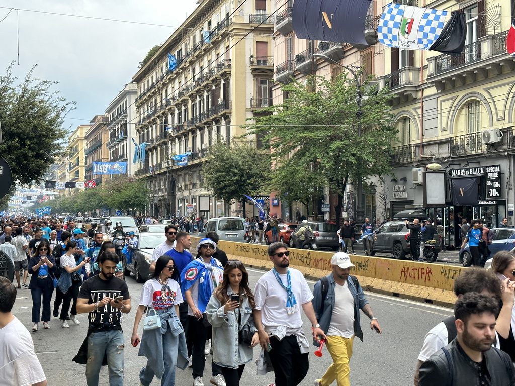 SSC Napoli football fans at the Corso Umberto I street