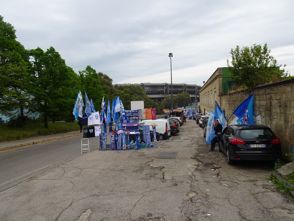 Souvenir stalls at the Via Claudio street and the north side of the Stadio Diego Armando Maradona stadium