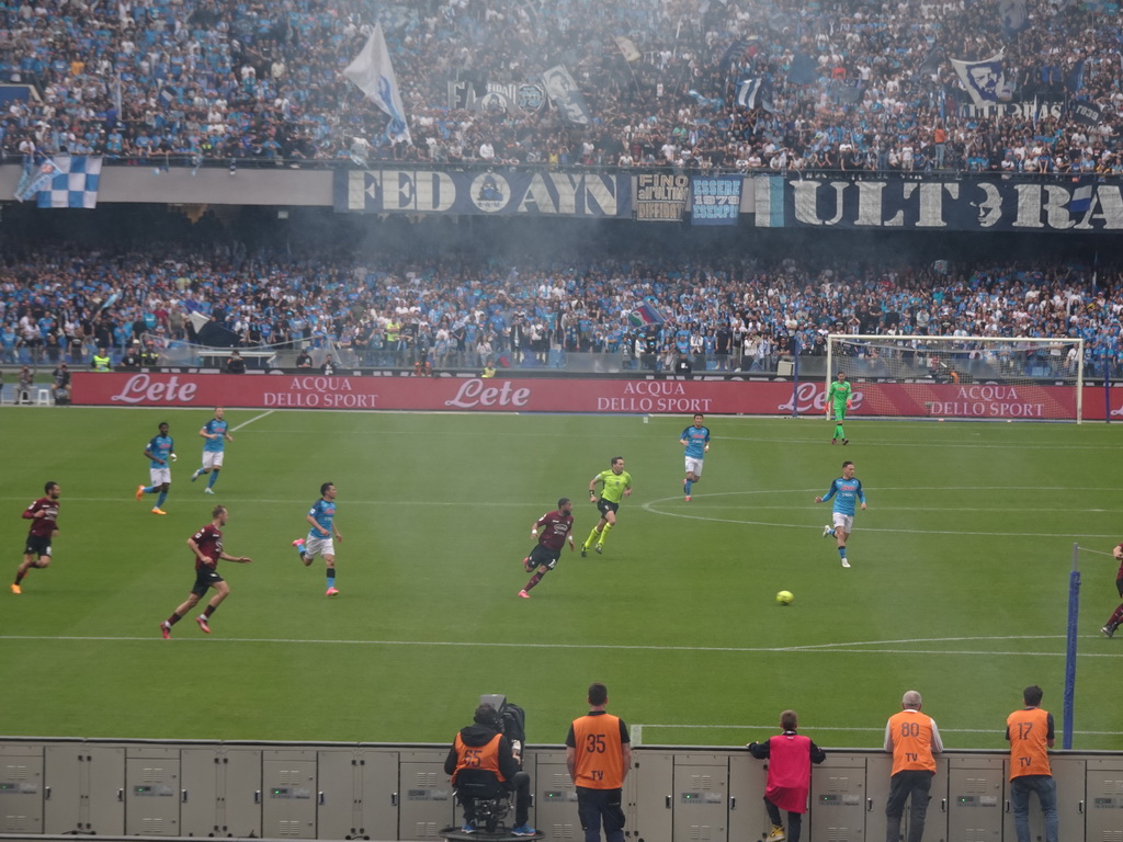 SSC Napoli in the attack at the Stadio Diego Armando Maradona stadium, viewed from the Curva A Inferiore grandstand, during the football match SSC Napoli - Salernitana