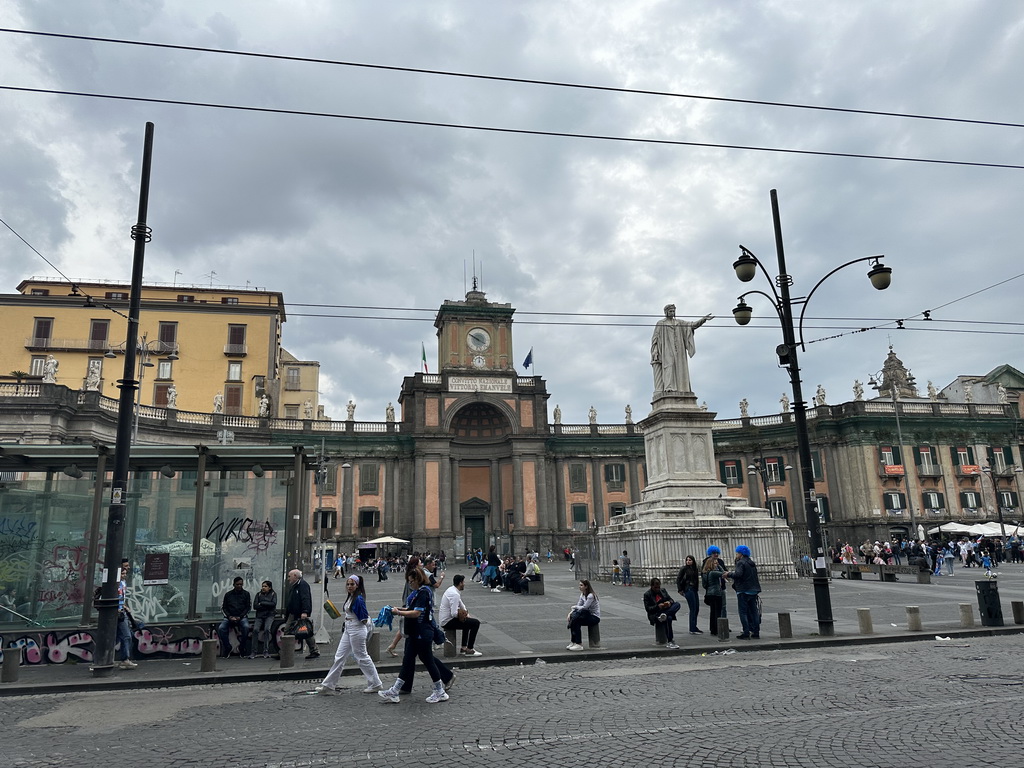 The Piazza Dante square with the Monument of Dante Alighieri and the front of the Convitto Nazionale Vittorio Emanuele II boarding school