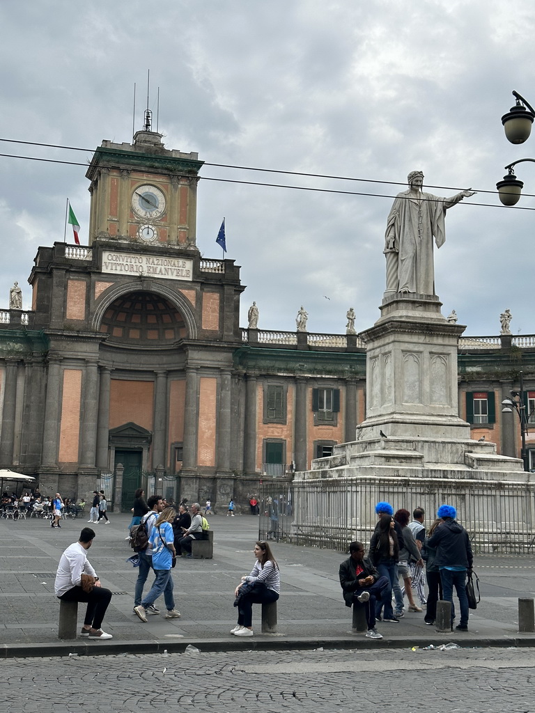 The Piazza Dante square with the Monument of Dante Alighieri and the front of the Convitto Nazionale Vittorio Emanuele II boarding school