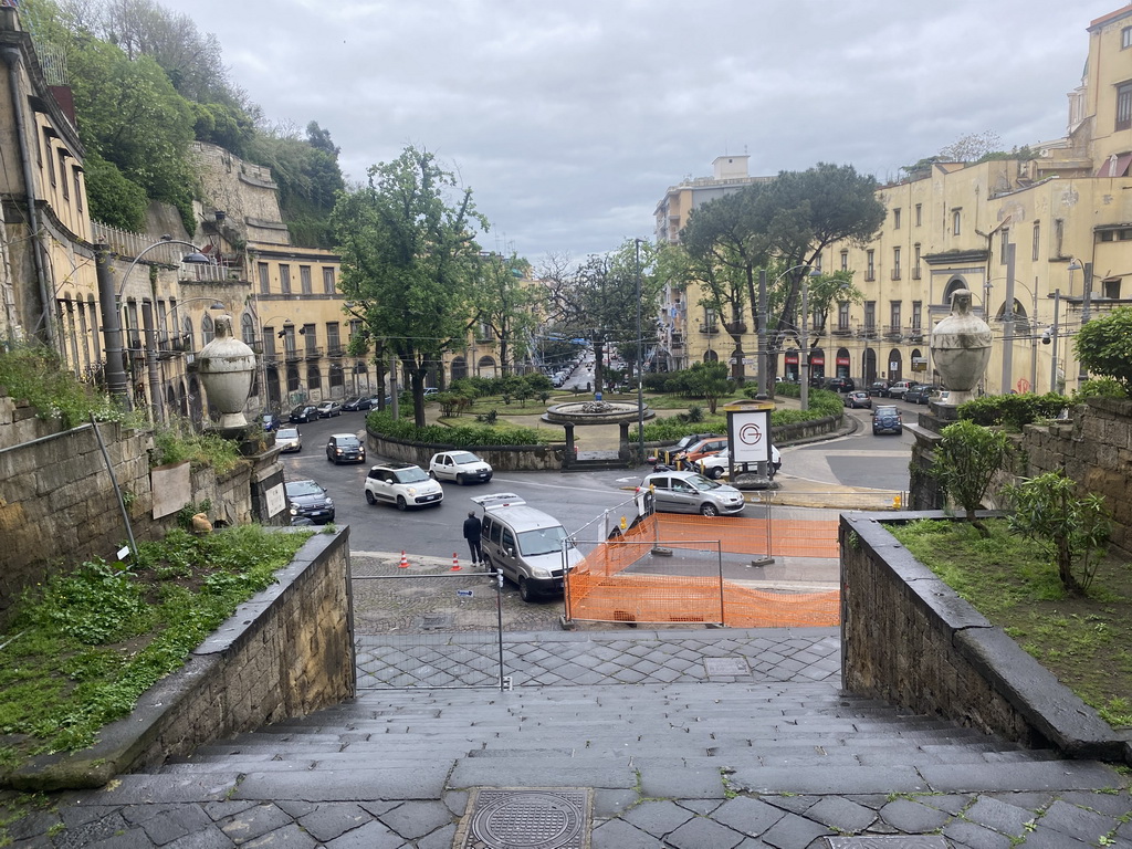 The Via Tondo di Capodimonte roundabout and the Corso Amedeo di Savoia street, viewed from the Gradini Capodimonte staircase