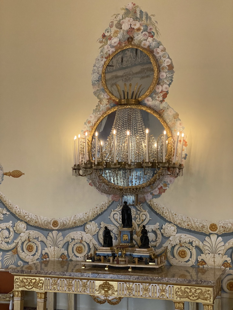 Chandelier and desk at the Salone delle Feste room at the First Floor of the Museo di Capodimonte museum