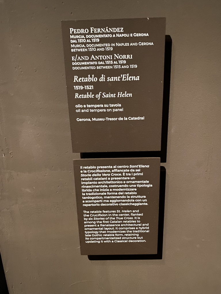 Explanation on the Retable of Saint Helen by Pedro Fernández and Antoni Norri at the exhibition `Gli Spagnoli a Napoli` at the Lower Floor of the Museo di Capodimonte museum