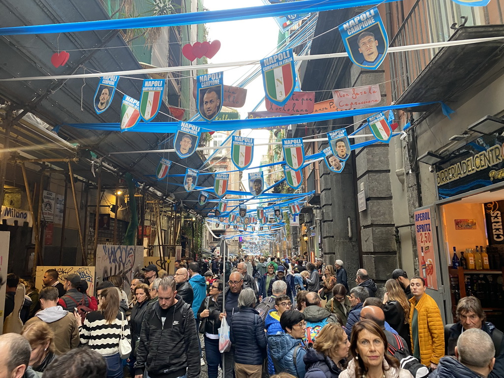 Decorations for SSC Napoli`s third Italian championship at the Via dei Tribunali street