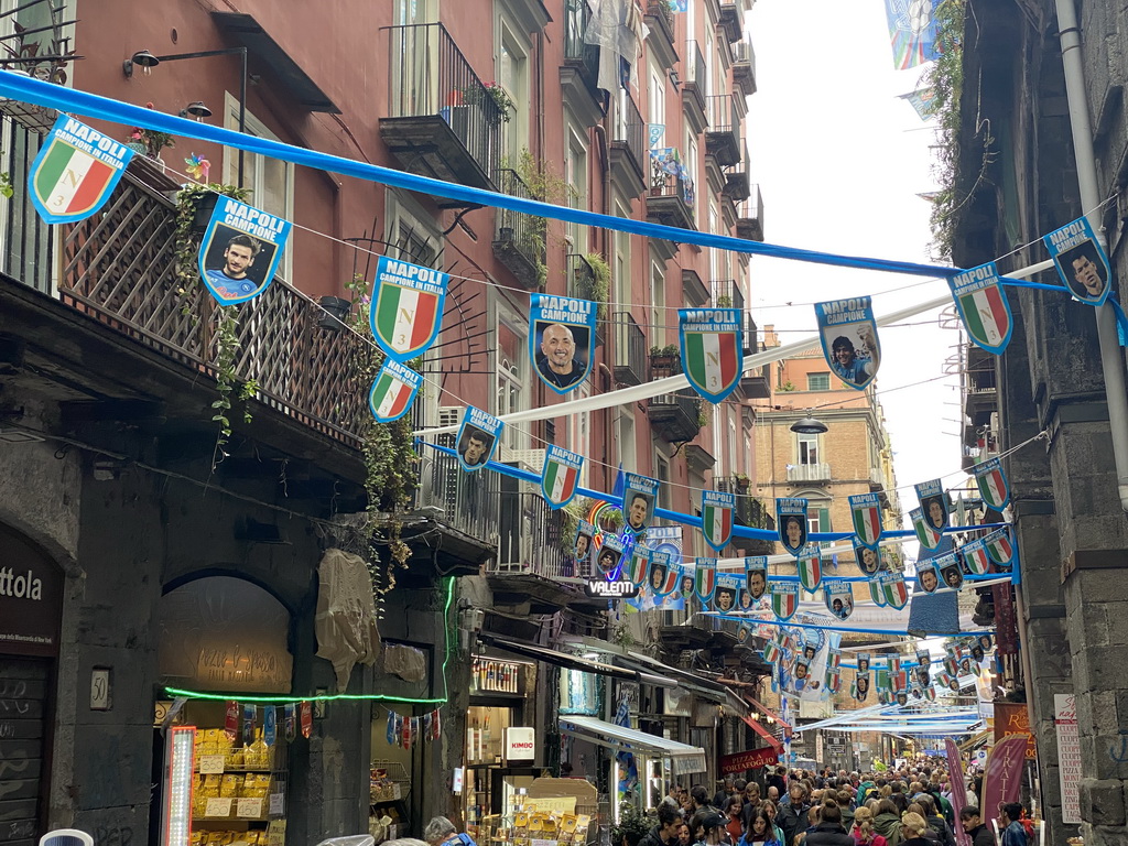 Decorations for SSC Napoli`s third Italian championship at the Via dei Tribunali street