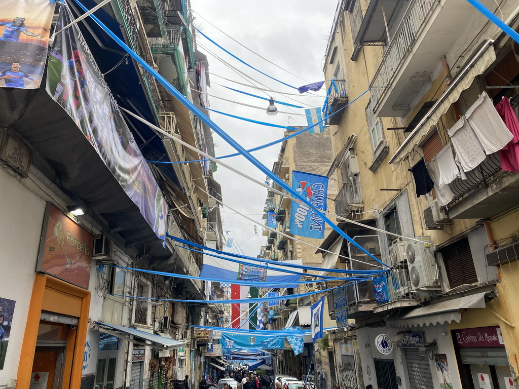 Decorations for SSC Napoli`s third Italian championship at the Via Vicaria Vecchia street