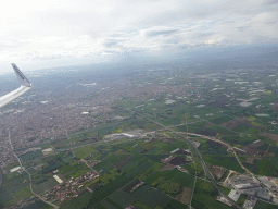 The city of Afragola and the Napoli Afragola railway station, viewed from the airplane to Eindhoven