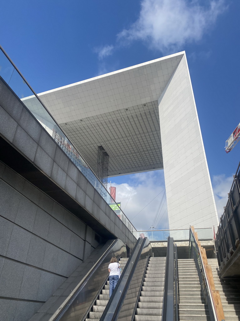 Front of the Grande Arche de la Défense building at the Parvis de la Défense square, viewed from the entrance of the La Défense railway station