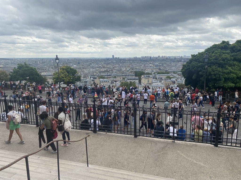 The Parvis du Sacré-Coeur square and the city center, viewed from the front of the Basilique du Sacré-Coeur church