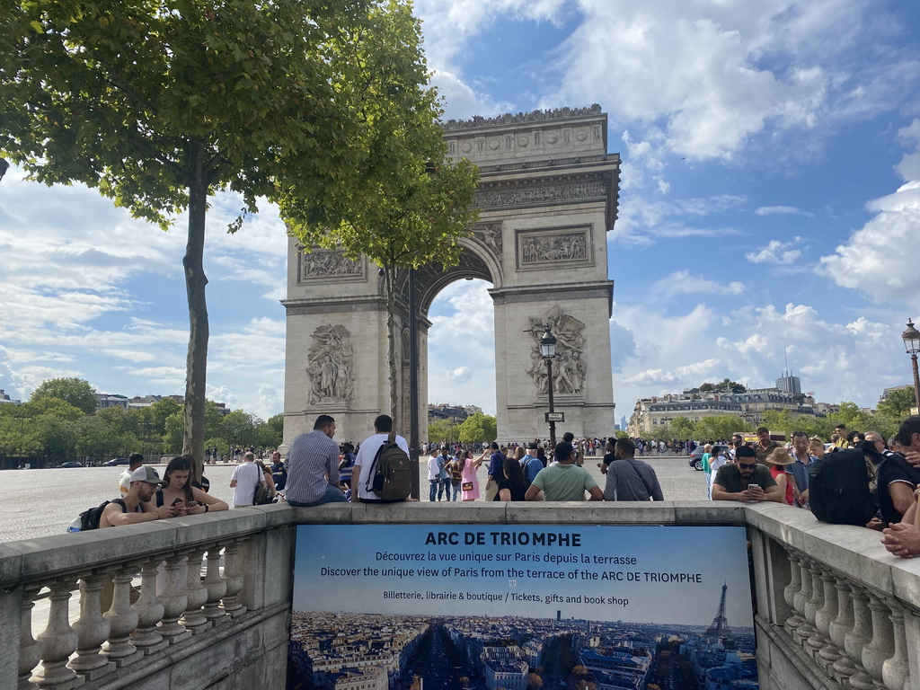 The east side of the Arc de Triomphe at the Place Charles de Gaulle square, viewed from the entrance to the Charles de Gaulle  Étoile subway station