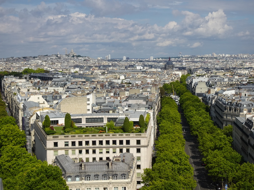 The Avenue Hoche, the Avenue de Friedland, the Montmartre hill with the Basilique du Sacré-Coeur church and the Église Saint-Augustin church, viewed from the roof of the Arc de Triomphe