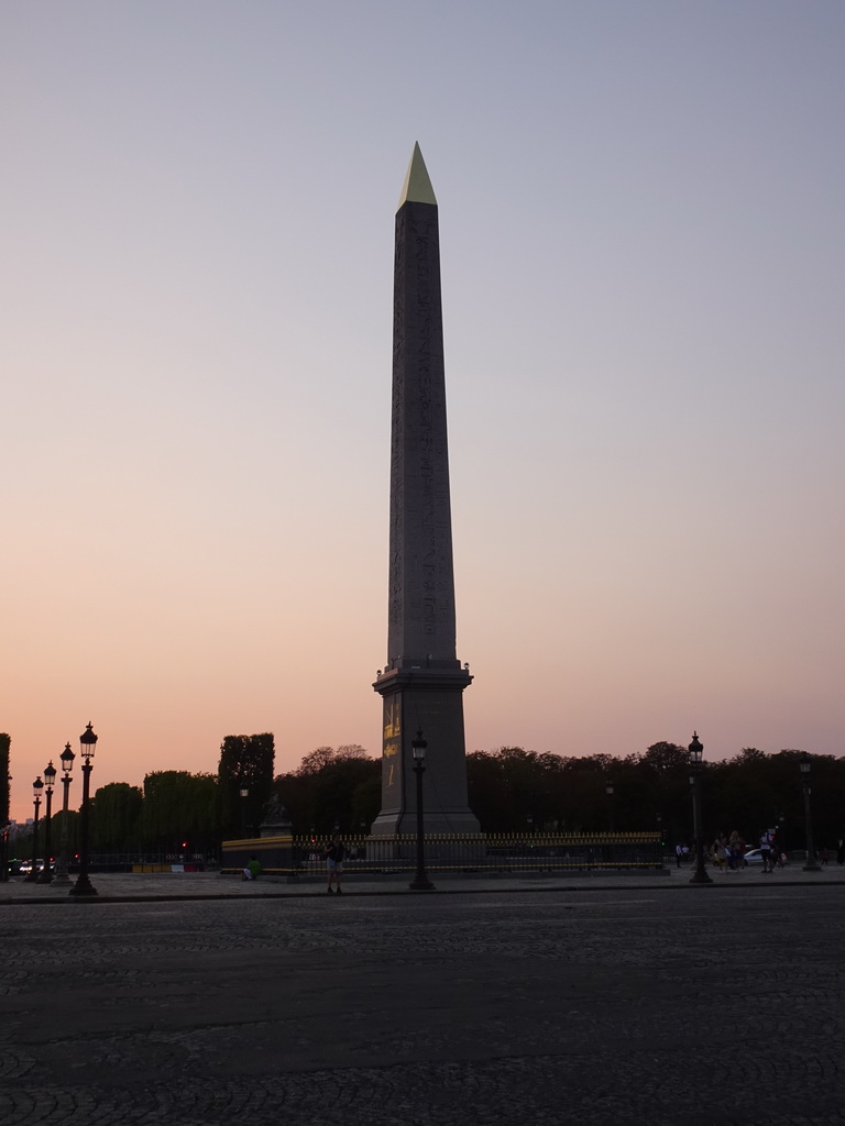 The Luxor Obelisk at the Place de la Concorde square, at sunset