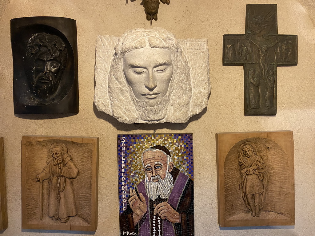 Reliefs and mosaic at the ground floor of the museum at the Church of Our Lady of the Rocks at the Our Lady of the Rocks Island