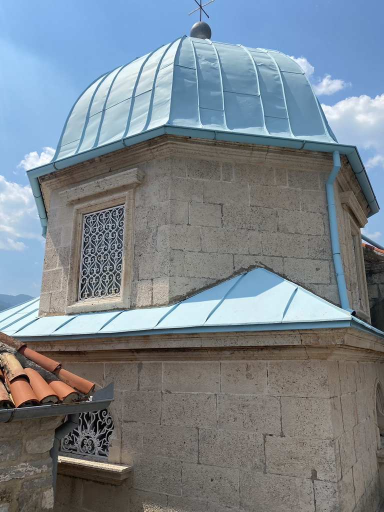 Dome of the Church of Our Lady of the Rocks at the Our Lady of the Rocks Island, viewed from the roof terrace