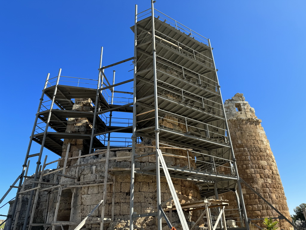 The west side of the Hellenistic City Gate and Towers at the Ancient City of Perge, under renovation