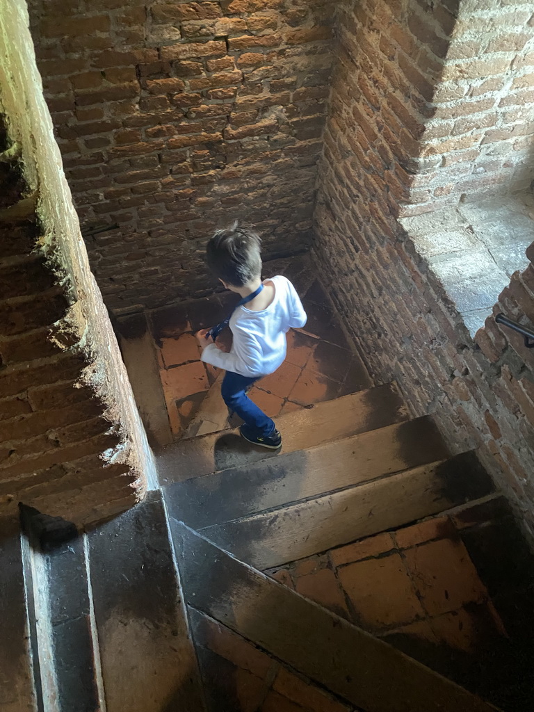 Max on the staircase from the Top Floor to the Middle Floor of Loevestein Castle