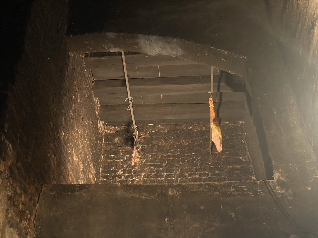 Meat hanging in the chimney at the Kitchen at the Ground Floor of Loevestein Castle