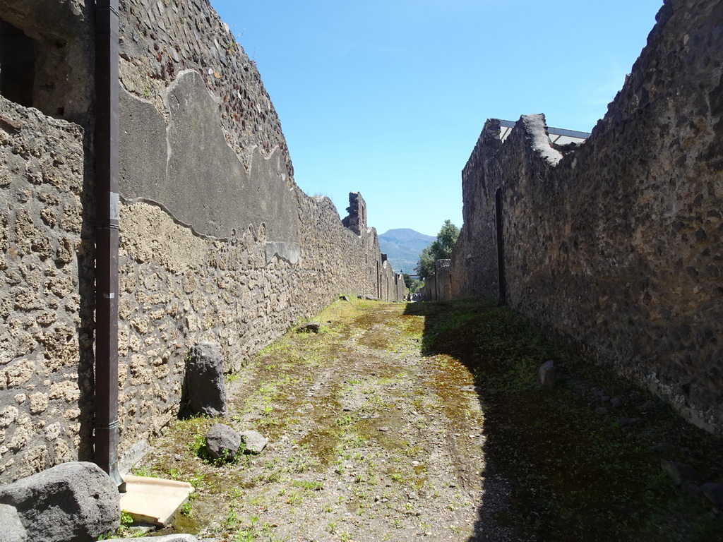 The Vicolo dei Fuggiaschi street at the Pompeii Archeological Site, viewed from the Via dell`Abbondanza street