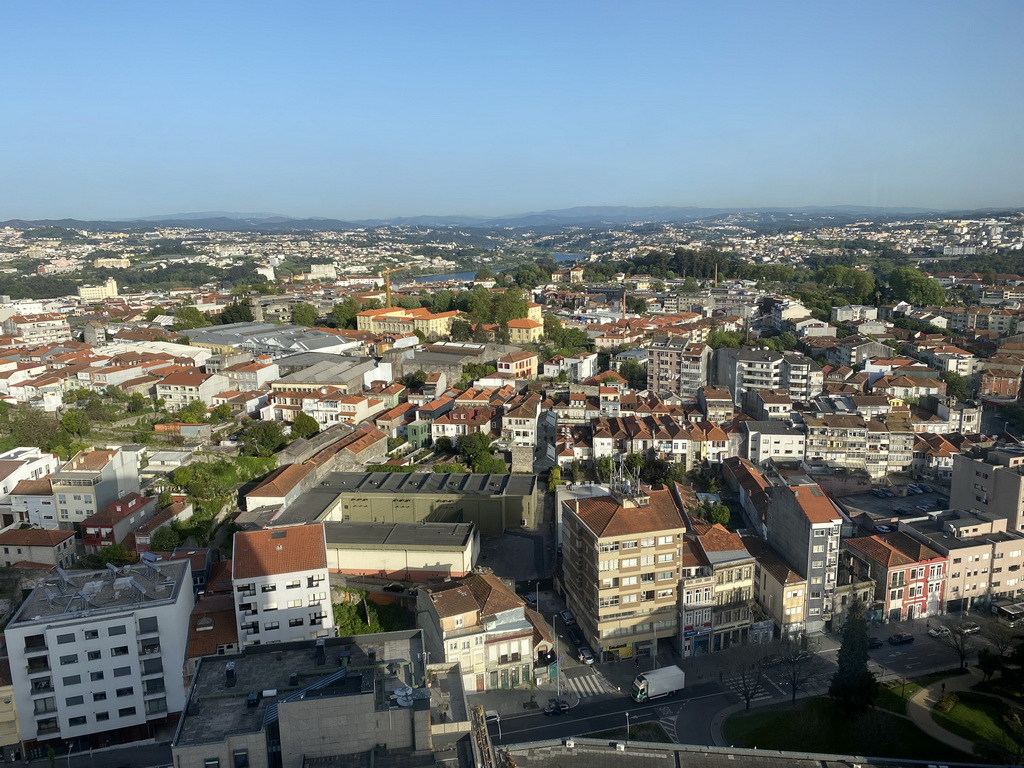 The southeast side of the city with the Douro river, viewed from the hallway to the swimming pool at the Hotel Vila Galé Porto