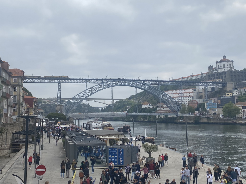 The Cais da Estiva street, the Ponte Luís I and Ponte Infante Dom Henrique bridges over the Douro river and Vila Nova de Gaia with the Mosteiro da Serra do Pilar monastery