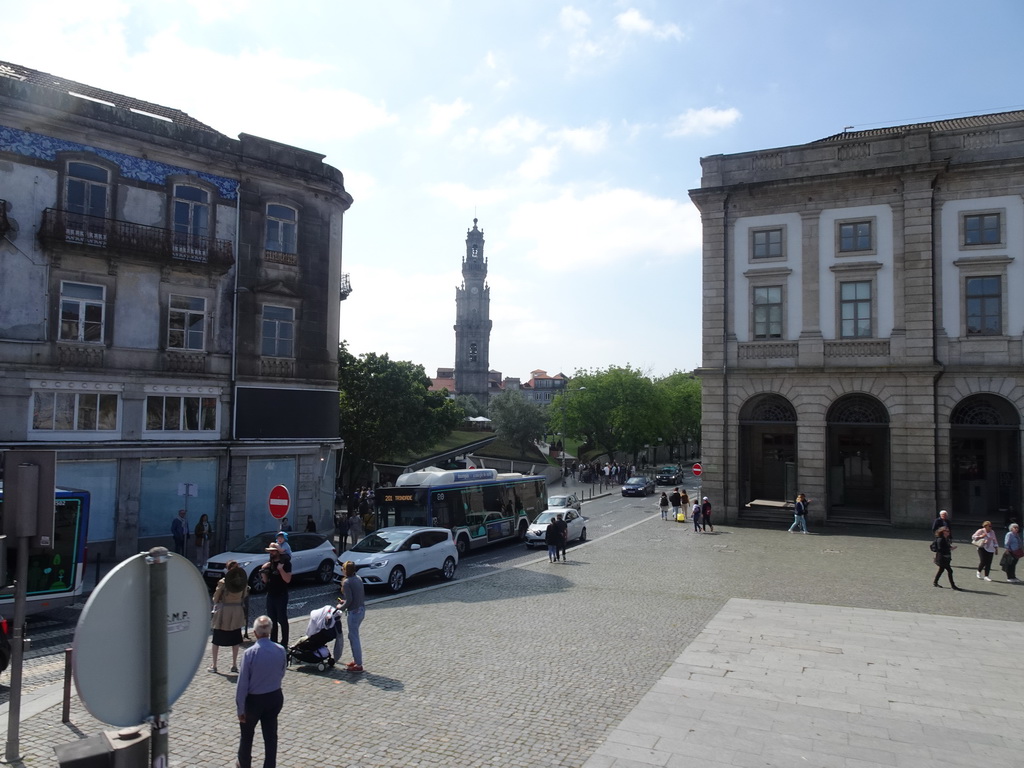 The Torre dos Clérigos tower, viewed from the sightseeing bus on the Praça de Gomes Teixeira square