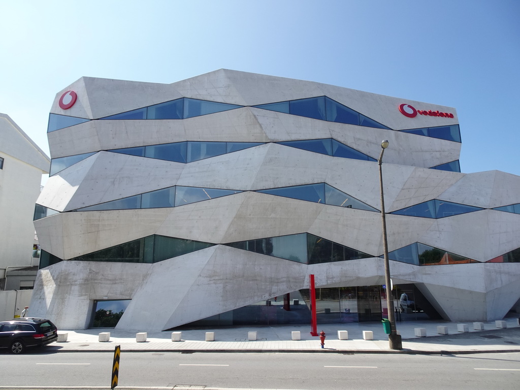 Front of the Vodafone Boavista building at the Avenida da Boavista street, viewed from the sightseeing bus